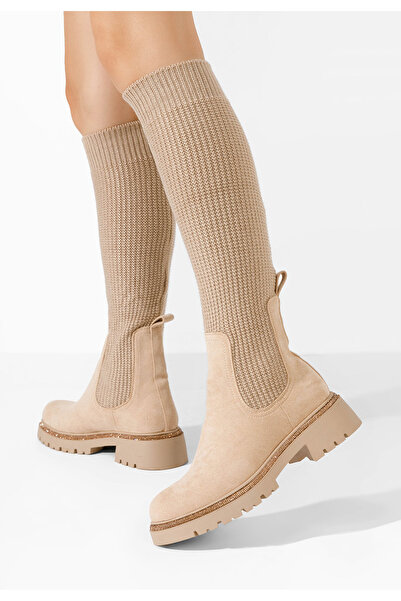 B T Shoes Béžové dámské ponožkové kozačky Zorina