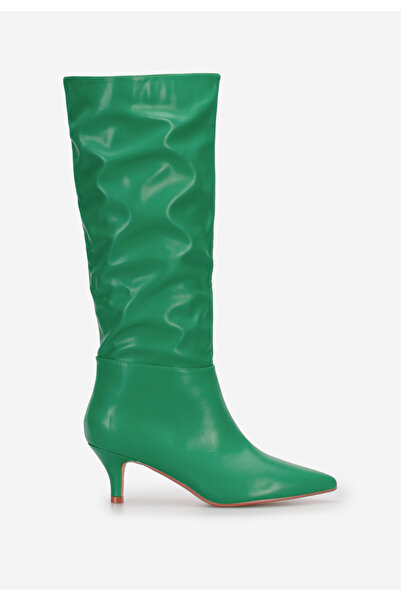 B T Shoes Zelené kozačky na jehlovém podpatku Dazzling