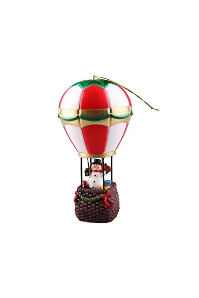 Flippy Hot Air Balloon Christmas Decoration with Snowman, Resin, LED, 17 x 8.5 x 5 cm, Red/Gray