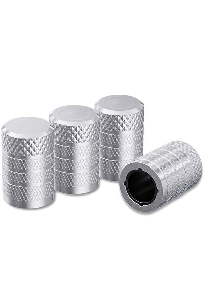 Choice1 Knurled-4Pcs-Silver Knurled Tire Valve Stem Caps Aluminum with Plasti...