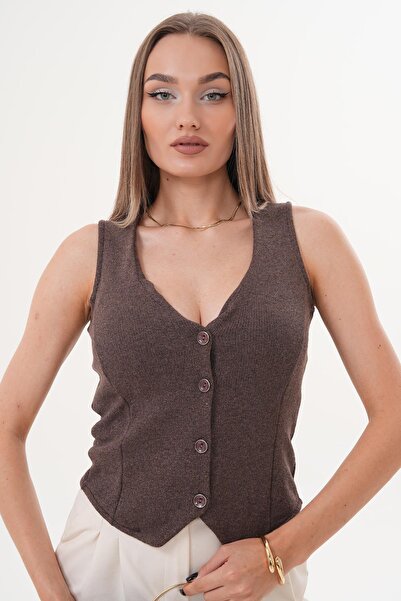 ŞİMAL Kadın Sim Detaylı Düğme Kapamalı Yelek 255074 -