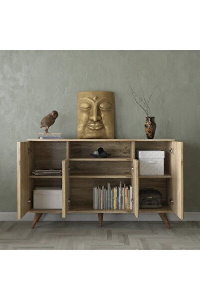 Sakura Ahşap Hunerika Zoledo Zebra Kapak 4 Kapaklı 1 Bölmeli Premium Konsol- Minifiks - Atlantik Çam