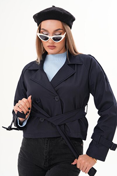 ŞİMAL Women's Belted Short Trench Coat 255129 -