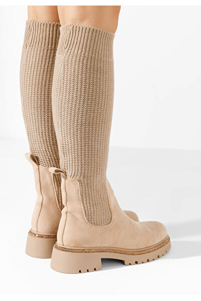 B T Shoes Béžové dámské ponožkové kozačky Zorina