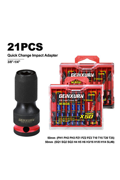 Choice3 21 قطعة من حوامل رؤوس مفكات الصدمات من جينكسورن، من محرك مربع 3/8 بوص...