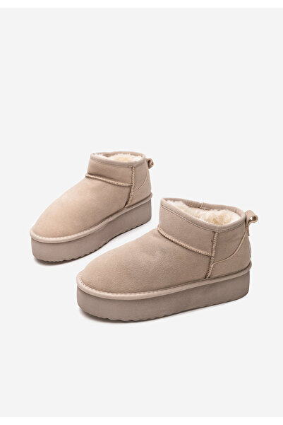 B T Shoes Béžové dámské válenky na platformě Nalya V2