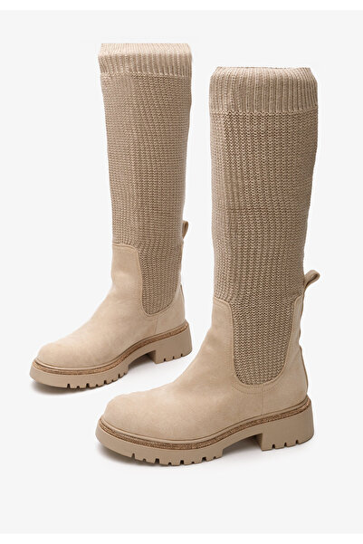 B T Shoes Béžové dámské ponožkové kozačky Zorina