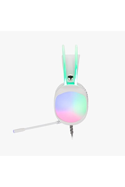 MARVO سماعة رأس سلكية للألعاب، RGB على عصابة رأس، تقليل الضوضاء، USB، سدادات أذن منسوجة، أبيض