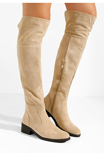 B T Shoes Cizme lungi fara toc Danaka bej