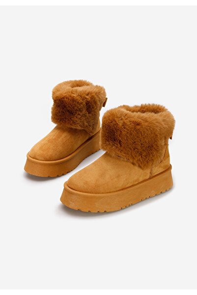 B T Shoes Camelové dámské válenky na platformě Tamila