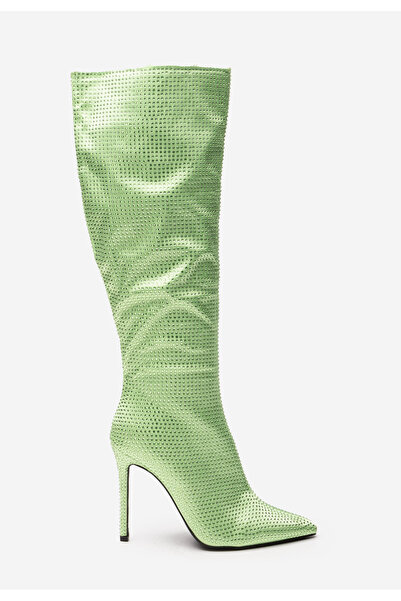 B T Shoes Zelené kozačky na jehlovém podpatku Valencia