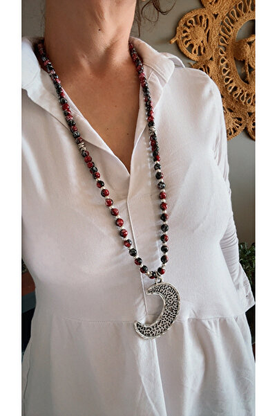 by özllem قلادة بتصميم خرز زجاجي على شكل قمر