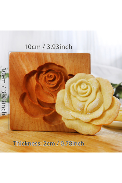 choice2 قالب بسكويت خشبي على شكل وردة، قطعة واحدة، بنقوش زهور الورد، قطاعة بس...