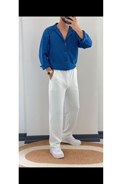 Altamira Ανδρικό σετ φόρμας με μακρυμάνικο πουκάμισο και παντελόνι από κρεπ Indigo-White ZR