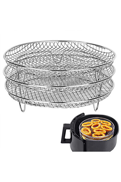 choice2 رفّ قلاية هوائية دائري بثلاث طبقات، رفّ شواء قابل للتكديس، مصنوع من ا...