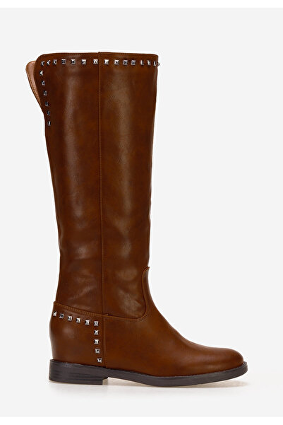 B T Shoes Camelové kozačky na klínku Zea