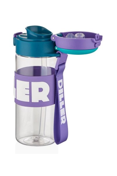 Vagonlife Diller 600 ml Silicone Tritan Water Bottle with Straw Double Drink D2417 Green Purple