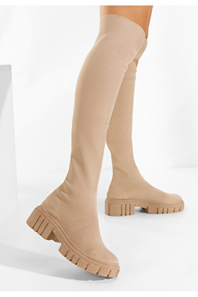 B T Shoes Khaki kozačky nad koleno Raena