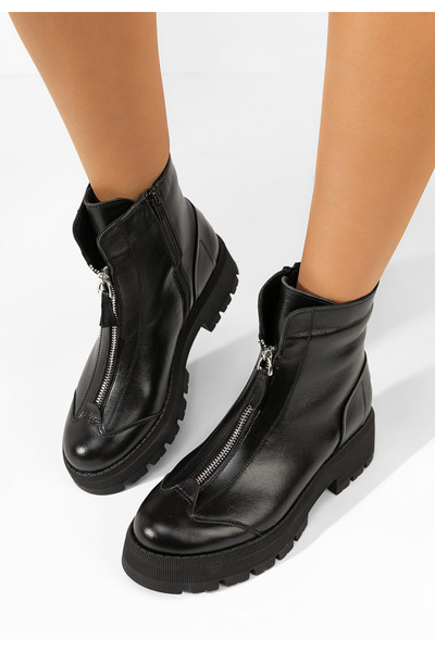 B T Shoes Γυναικεία δερμάτινα μποτάκια Laree Μαύρα