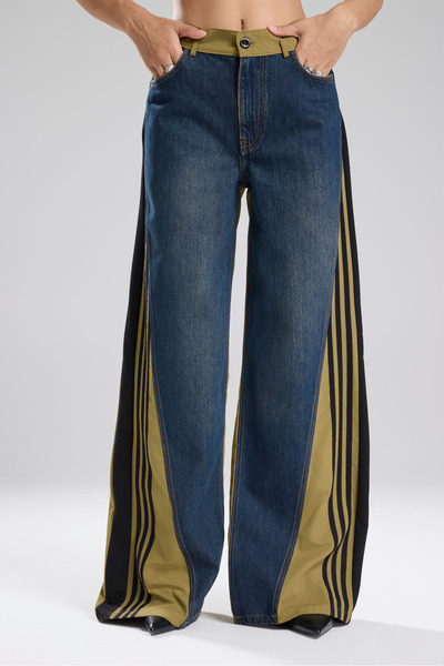 tw3 Pantaloni de damă cu design garnit din denim cu detaliu în dungi