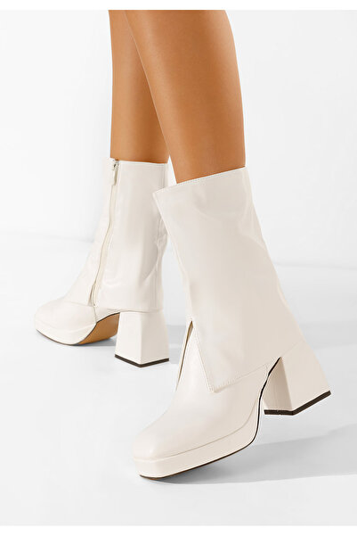 B T Shoes Μποτάκια με χοντρό τακούνι λευκά Zalamea