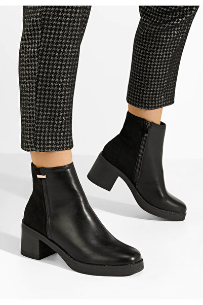 B T Shoes Μποτάκια με χοντρό τακούνι Badria Μαύρα