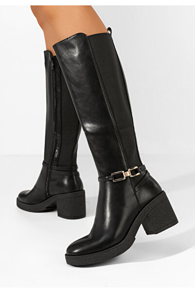 B T Shoes Black Roseline chunky heel boots