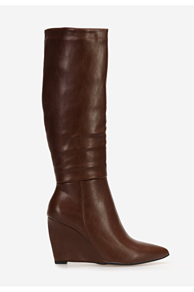 B T Shoes Hnedé kozačky na klínku Enania