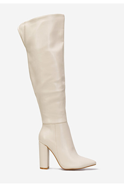 B T Shoes Béžové vysoké kozačky Cailla