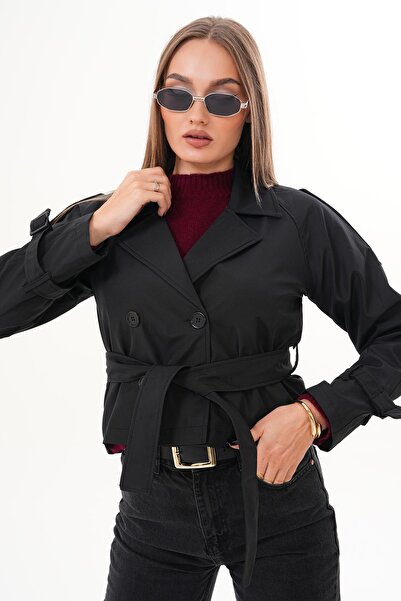 ŞİMAL Kadın Kuşaklı Kısa Trenckot 255129 -