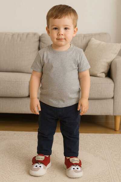 gigigiyim Eye Patterned Baby Boy Slippers Gray