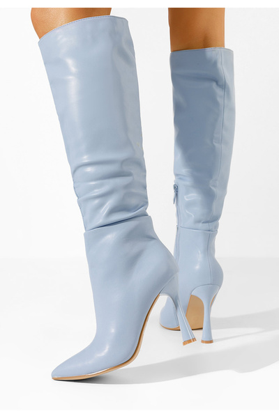 B T Shoes Svetlě modré kozačky na jehlovém podpatku Freyja