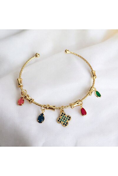 POKAK Kadın 14K Altın Kaplama Nazar Yonca Charm Zirkon Taşlı Vip Ayarlanabili...