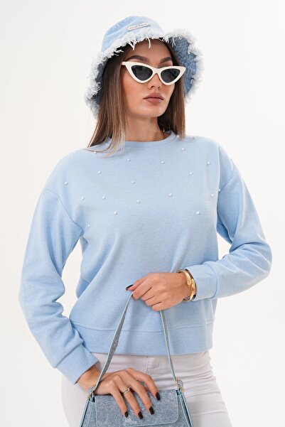 ŞİMAL Kadın İnci Detaylı Selanik Örme Sweatshirt 255225 -