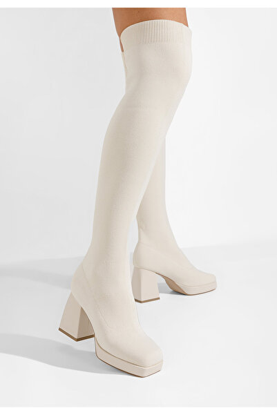 B T Shoes Béžové vysoké kozačky Roesia