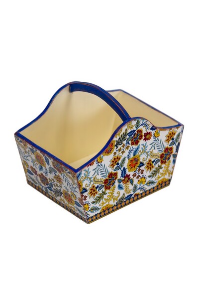 Kumiko Art Handmade storage basket, decorated with floral motif, 17.5x12.5x14 cm