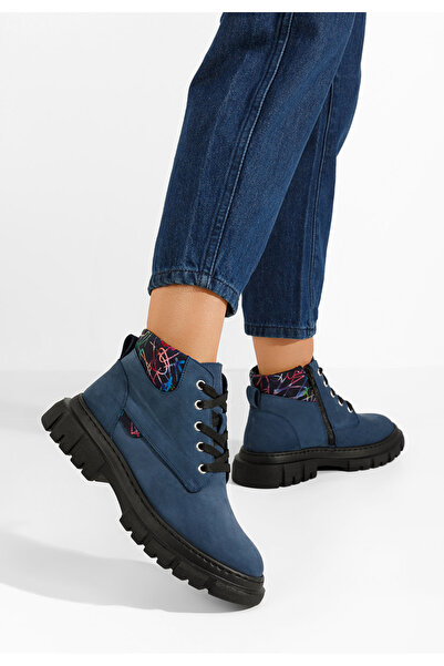 B T Shoes Modré kožené kotníkové boty Aiqua V4