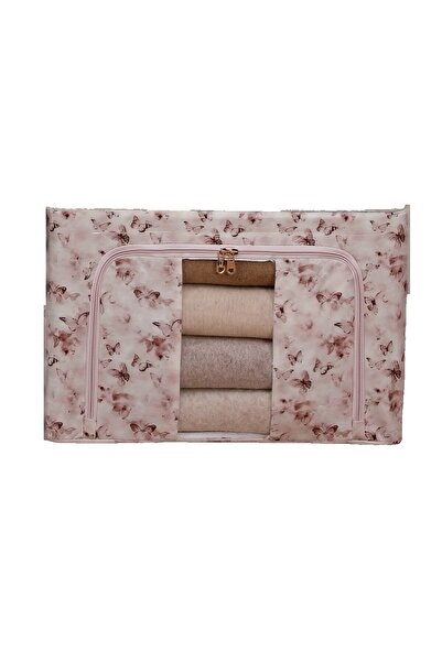 Flippy Storage Box, Flippy, 66L, Textile, 50 x 40 x 33 cm, for Clothes and Underwear, Butterfly, Pink/Grey