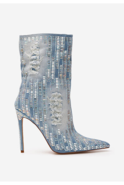 B T Shoes Denim kotníkové boty na vysokém podpatku Lasonya