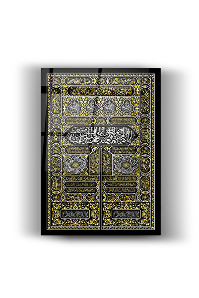 Nooraa Kabe Kapısı Kisve-i Şerif Cam Tablo – Altın Yaldızlı İslami Hat Sanatı...