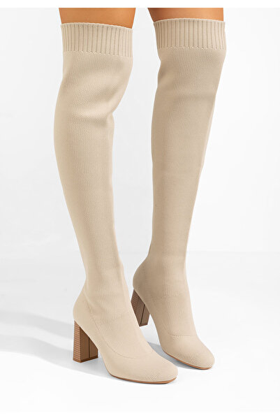 B T Shoes Béžové vysoké kozačky Megia