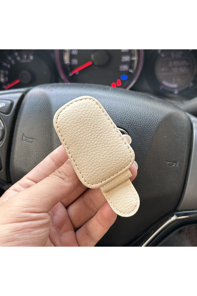 choice2 Beige Universal Car Sunglasses Holder Car Magnetic Leather Clip Card ...