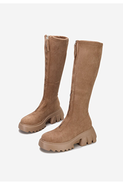 B T Shoes Khaki kozačky na platformě Danika