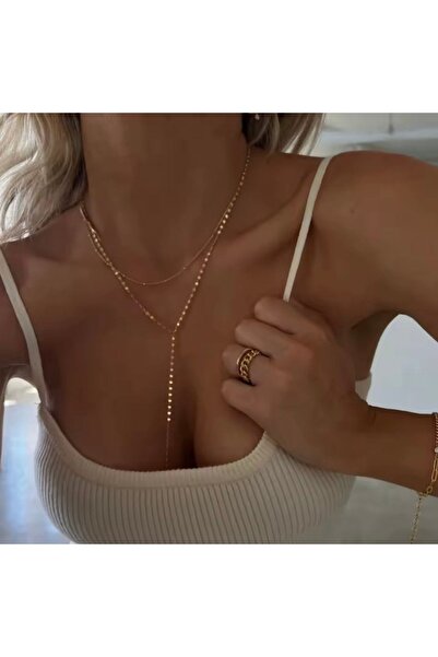 derokas Y Kolye Kadın Tasarım Çelik Topçuk Ve Dudak Zincir Zarif Şık Trend Model