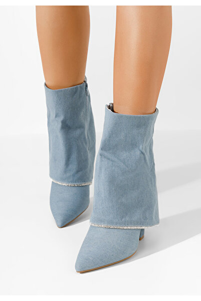 B T Shoes Denim kozačky na podpatku Aveis