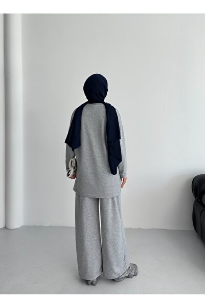 only moon Women's Gray 100% Cotton Top and Bottom Set |   Oversize Comfortable Fit |   Stylish Combination Suitable for 4 Seasons