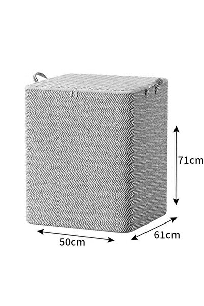 Flippy Foldable Storage Box with Zipper, Reinforced Handle, 61x50x71 cm, 210L, Grey, Duvets, Pillows