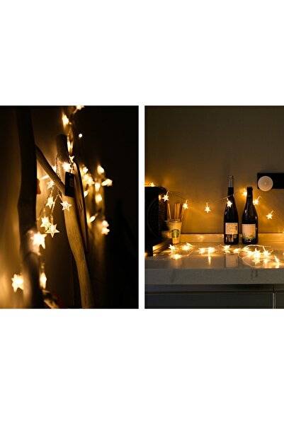 Flippy Lumini de Crăciun 1,5 m, 10 ornamente LED cu stele, alb cald, USB, fir de cupru