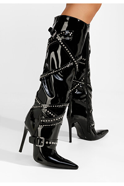 B T Shoes Cizme lungi cu toc subtire Charlsie negre