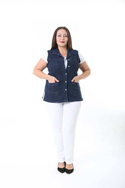 Butik Ayseba Kadın Büyük Beden Battal Kot Jean Yelek